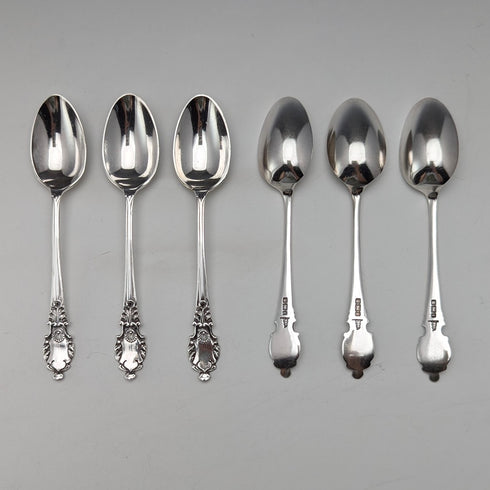 1911年 英国アンティーク 純銀製ティースプーン6本&シュガートングセット ケース入り Walker&Hall